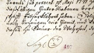 Smiley in a letter from 1741 by Hennet